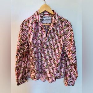 FRANK & EILEEN "frank" Striped Blouse With Floral Overlay Pattern